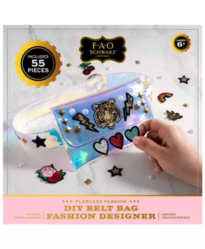 Girls DIY Belt Bag Rhinestone Gold and Silver Stud Craft Kit with Embroidered Patches